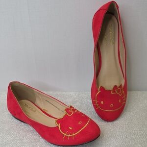 ModCloth x Hello Kitty Red Faux Suede Embroidered Flats - Size 9